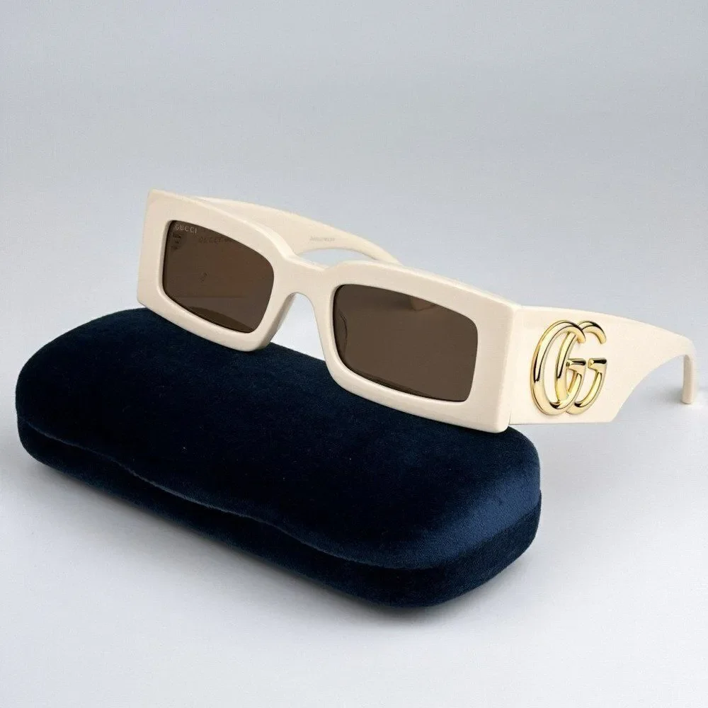 NEW Gucci GG1425S 004 Ivory Brown Rectangle Unisex Sunglasses GG 1425S